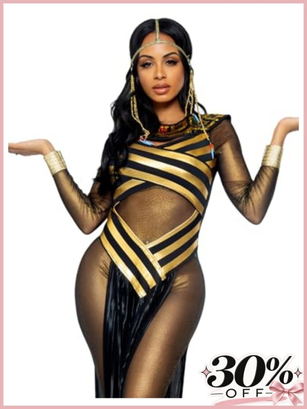 Women's 3pc Cleopatra Costume Gold Shimmer Spandex Dress Headpiece